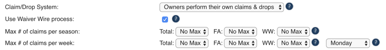 Fantasy Football Transaction Settngs